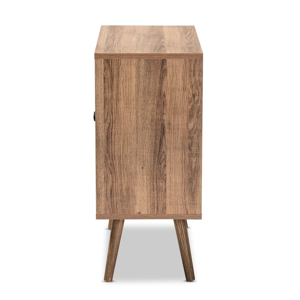 Baxton Studio Yuna Mid Century Modern Transitional Natural Brown Finished Wood And Black Metal 2 Door Storage Cabinet