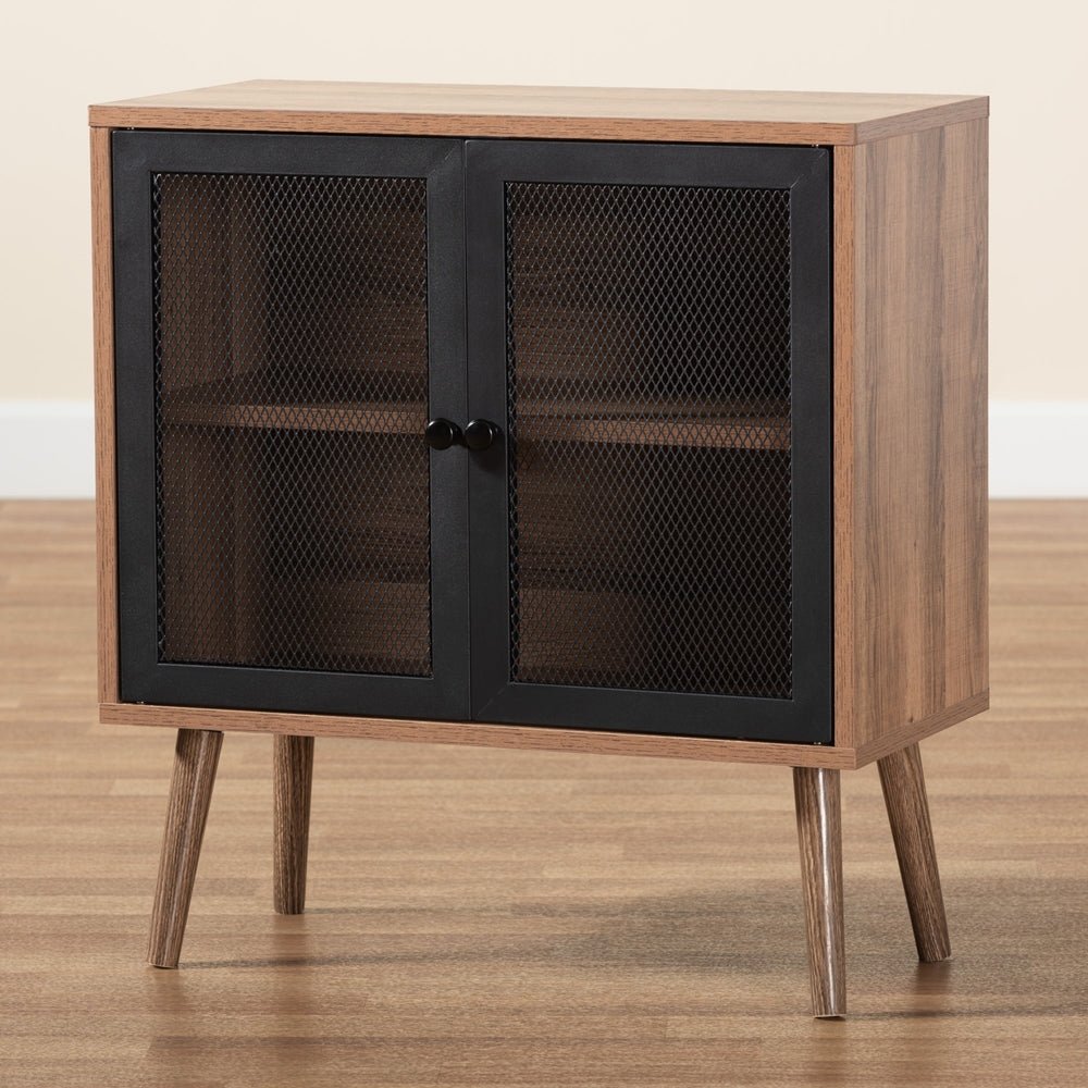 
                      
                        Baxton Studio Yuna Mid Century Modern Transitional Natural Brown Finished Wood And Black Metal 2 Door Storage Cabinet
                      
                    