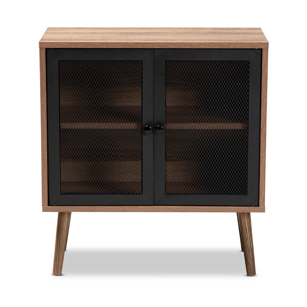 
                      
                        Baxton Studio Yuna Mid Century Modern Transitional Natural Brown Finished Wood And Black Metal 2 Door Storage Cabinet
                      
                    