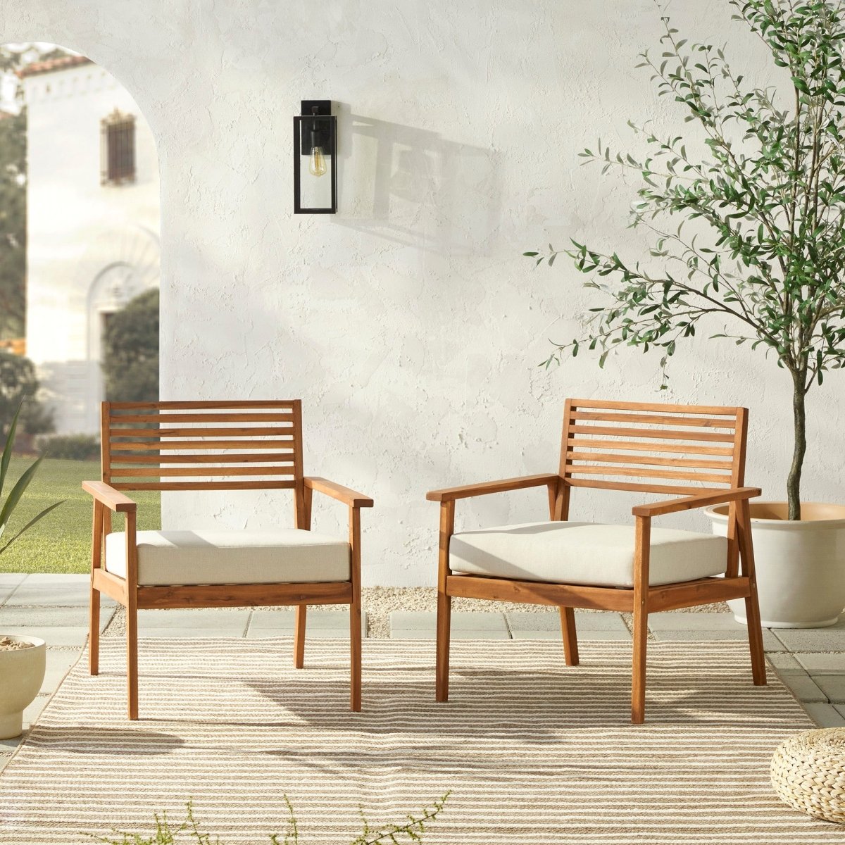 Walker Edison Zander Mid-Century Modern Acacia Outdoor Slat-Back Lounge Chair - lily & onyx